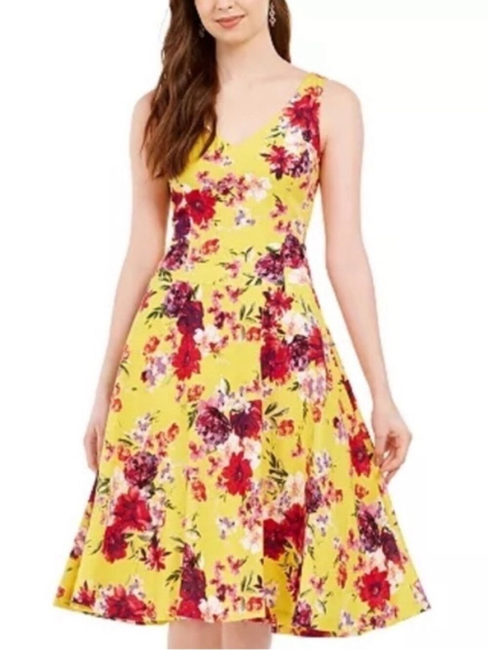 Taylor Yellow Red Floral Midi Sundress Size 2